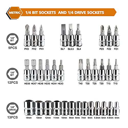 Egofine 46 Piece Socket Ratchet Set with Case