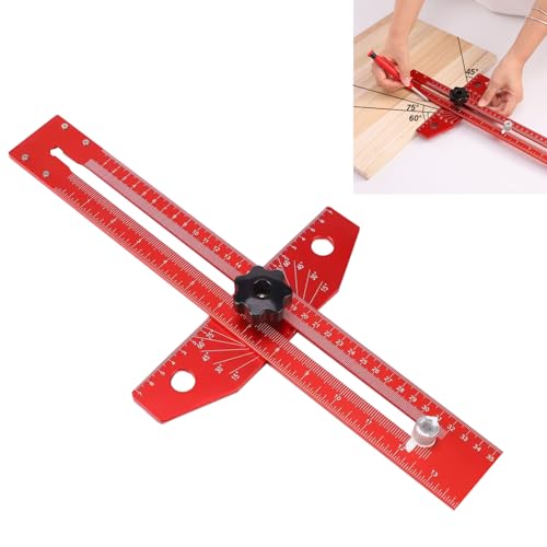 Woodworking Scriber Marking Line Ruler T Type Woodworking Ruler 13 inch Layout and Measuring Tools Precision Marking T-Ruler Positioning Scribing(Red)