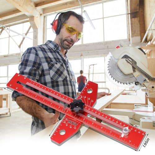 Woodworking Scriber Marking Line Ruler T Type Woodworking Ruler 13 inch Layout and Measuring Tools Precision Marking T-Ruler Positioning Scribing(Red)