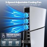 PS5 Slim Cooling Fan with Blue Light, 3 Levels