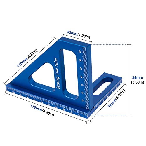 KETIPED 3D Multi-Angle Measuring Ruler,45/90 Degree Aluminum Alloy Woodworking Square Protractor, Miter Triangle Ruler High Precision Layout Measuring Tool for Engineer Carpenter,Blue