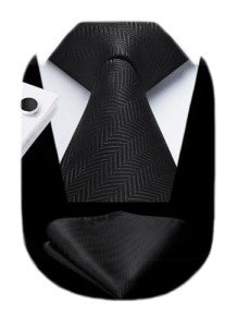 HISDERN Men's Black Striped Silk Tie Set