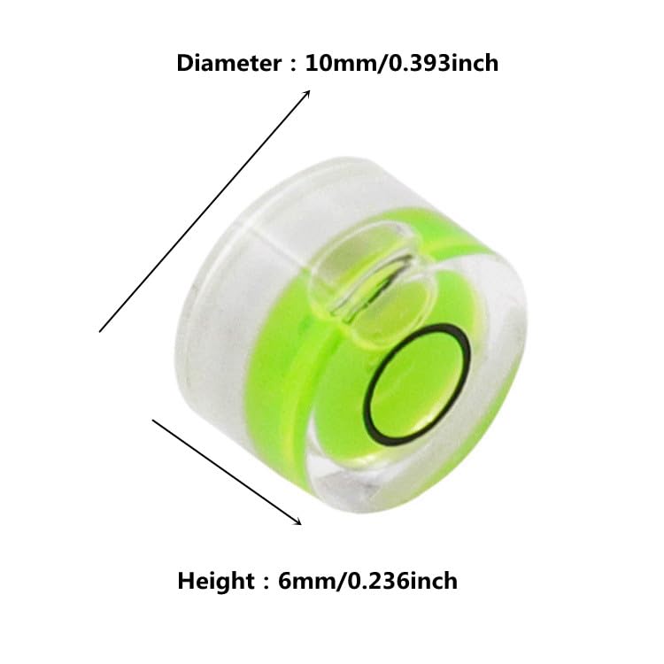 WOYISEPG 10Pcs Bubble Spirit Levels Mini Circular Bullseye Bubble Level Small Round Spirit Level Measuring Layout Tools (10x6mm, Non-Adhesive)