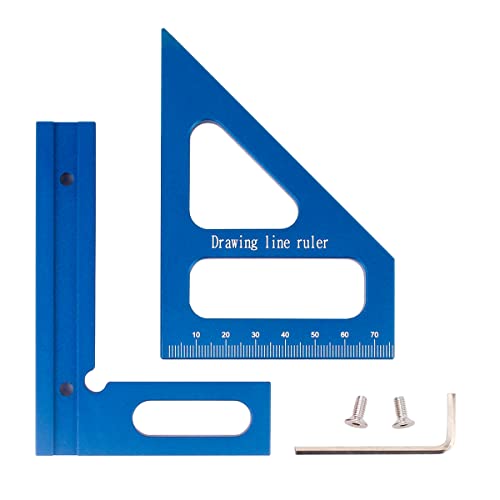 KETIPED 3D Multi-Angle Measuring Ruler,45/90 Degree Aluminum Alloy Woodworking Square Protractor, Miter Triangle Ruler High Precision Layout Measuring Tool for Engineer Carpenter,Blue