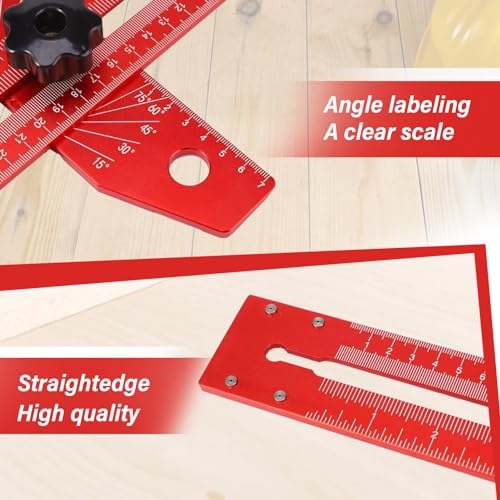 Woodworking Scriber Marking Line Ruler T Type Woodworking Ruler 13 inch Layout and Measuring Tools Precision Marking T-Ruler Positioning Scribing(Red)