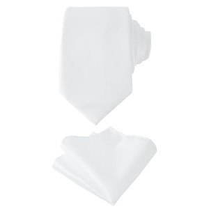 Men's White Tie and Pocket Square Set