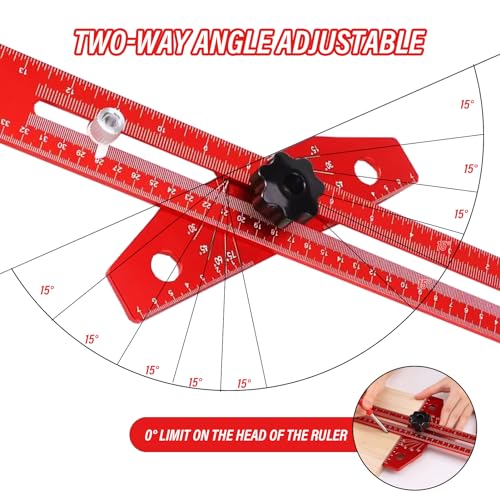 Woodworking Scriber Marking Line Ruler T Type Woodworking Ruler 13 inch Layout and Measuring Tools Precision Marking T-Ruler Positioning Scribing(Red)