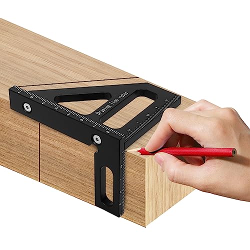 KETIPED Imperial 3D Multi-Angle Measuring Ruler,45/90 Degree Aluminum Alloy Woodworking Square Protractor, Miter Triangle Ruler High Precision Layout Measuring Tool for Engineer Carpenter,003BK