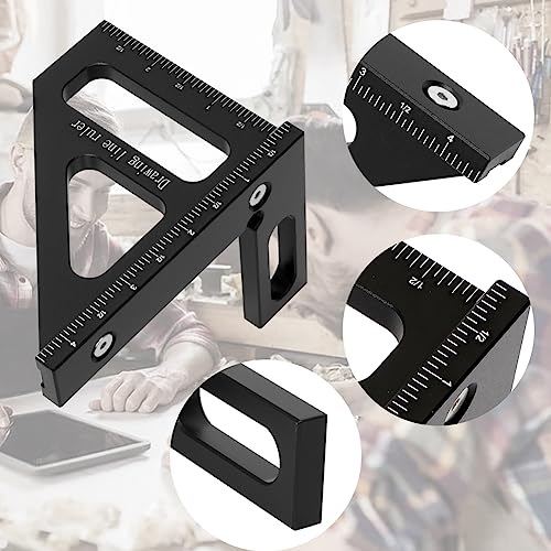 KETIPED Imperial 3D Multi-Angle Measuring Ruler,45/90 Degree Aluminum Alloy Woodworking Square Protractor, Miter Triangle Ruler High Precision Layout Measuring Tool for Engineer Carpenter,003BK