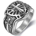 Stainless Steel Crusader Sword Shield Ring - Grey