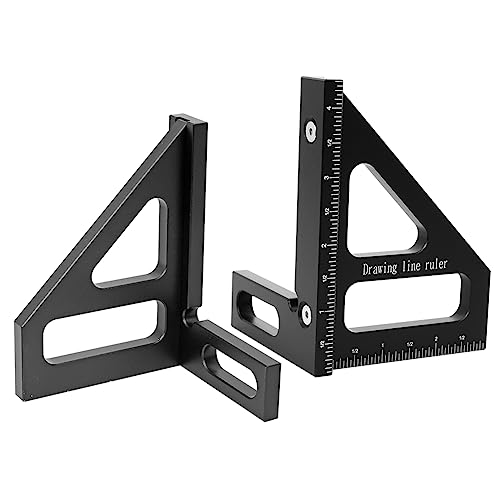 KETIPED Imperial 3D Multi-Angle Measuring Ruler,45/90 Degree Aluminum Alloy Woodworking Square Protractor, Miter Triangle Ruler High Precision Layout Measuring Tool for Engineer Carpenter,003BK