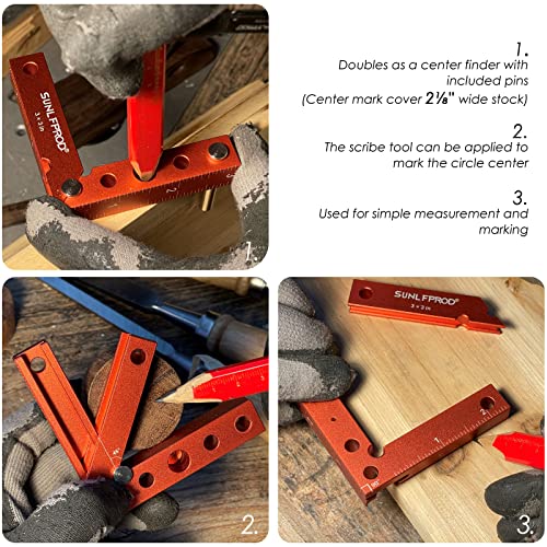 SUNLFPROD Mini Small Square Center Finder Woodworking 90 Degree Precision Measuring Square Tool, Center Marking Square Mini Layout Square Carpenter Small Wood Square Tool (Red)