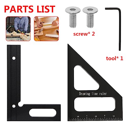 KETIPED Imperial 3D Multi-Angle Measuring Ruler,45/90 Degree Aluminum Alloy Woodworking Square Protractor, Miter Triangle Ruler High Precision Layout Measuring Tool for Engineer Carpenter,003BK