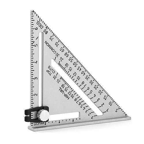 RONGPRO Aluminum 7-inch Rafter Square, Carpenter Measuring Layout Tool, Triangle Carpenter Square Die-cast Aluminum Alloy for Woodworking and Carpentry