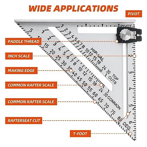 RONGPRO Aluminum 7-inch Rafter Square, Carpenter Measuring Layout Tool, Triangle Carpenter Square Die-cast Aluminum Alloy for Woodworking and Carpentry