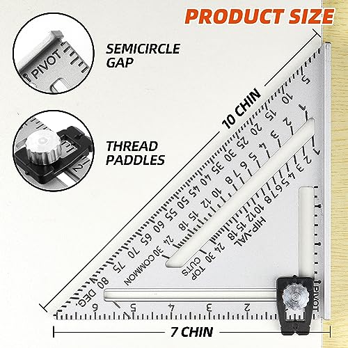 RONGPRO Aluminum 7-inch Rafter Square, Carpenter Measuring Layout Tool, Triangle Carpenter Square Die-cast Aluminum Alloy for Woodworking and Carpentry
