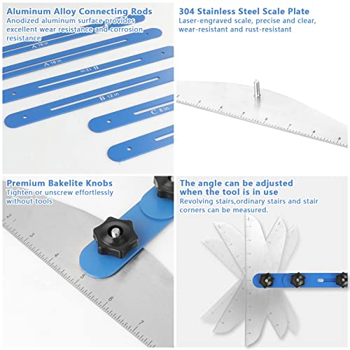 DIYAREA Stair Treads Gauge Template Tool,Stair Jig, Aluminum Alloy Stair Measuring Tool,Adjustable Measurement Tool, Shelf Scribe Layout Tool for Stairs,Risers,Shelf and Cutting Drywall,8.86''-60.70''