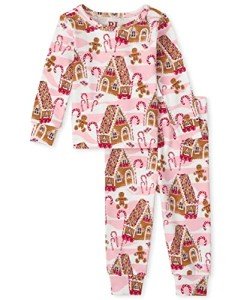 Girls' Pink Gingerbread Christmas Pajama Set, 4T