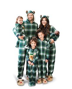 Kids Fleece Moose Plaid Matching Pajama Set