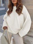 ANRABESS Women's Oversized Crewneck Long Sleeve Fuzzy Knit Casual Chunky Warm 2024 Fall Pullover Sweaters Top Trendy Outfits White Small