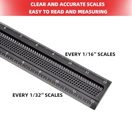 GOINGMAKE Woodworking T-Square 12 Inch Aluminum Alloy T Square Ruler 1/32" Hole Scrbing Guides Positioning Scribe Tool Precision Woodworking Ruler Scribing Tool for Carpenter Layout and Measuring