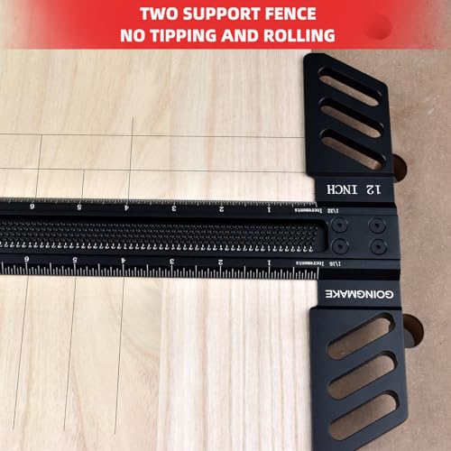 GOINGMAKE Woodworking T-Square 12 Inch Aluminum Alloy T Square Ruler 1/32" Hole Scrbing Guides Positioning Scribe Tool Precision Woodworking Ruler Scribing Tool for Carpenter Layout and Measuring