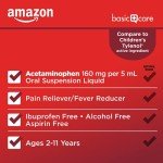 Amazon Basic Care Children's Pain Reliever & Fever Reducer, Acetaminophen 160 mg per 5 mL Oral Suspension Liquid, Dye-Free Cherry Flavor, 4 fl oz (Pack of 1)