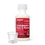 Amazon Basic Care Children's Pain Reliever & Fever Reducer, Acetaminophen 160 mg per 5 mL Oral Suspension Liquid, Dye-Free Cherry Flavor, 4 fl oz (Pack of 1)
