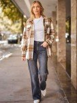AUTOMET Womens Fall Outfits Fashion Clothes Shackets Flannel Plaid Button Down Long Sleeve Shirts Jackets 2024 Apricot M