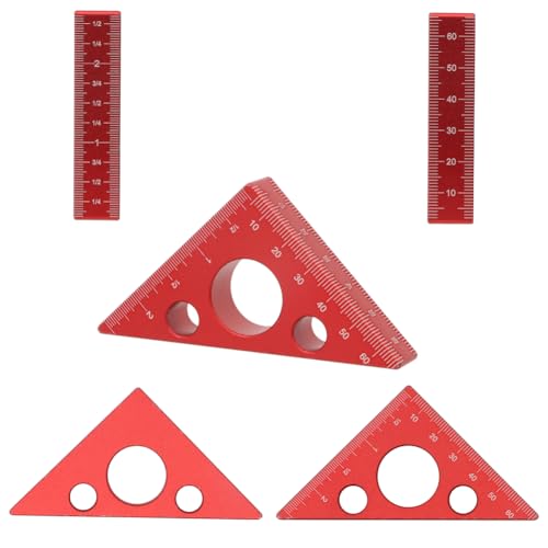 KETIPED Aluminum 45/90 Degree Layout Thickened Triangle Ruler,Imperial and Metric Scales Isosceles Right Triangular high-Precision Measuring Ruler,Square Measuring Tool for Woodworking,MG-045R