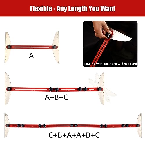 Stair Tread Template Tool Stair Tread Jig Stair Gauge Scribe - Stair Measuring Tool Layout Tool Cutting Guide Tool for StairTreads, Risers, Drywall and Partitions, 11.4in-60.7in Length