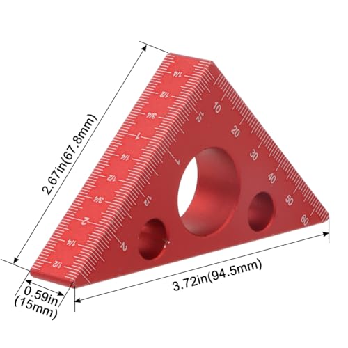 KETIPED Aluminum 45/90 Degree Layout Thickened Triangle Ruler,Imperial and Metric Scales Isosceles Right Triangular high-Precision Measuring Ruler,Square Measuring Tool for Woodworking,MG-045R