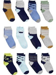 Simple Joys by Carter's Baby 12-Pack Socks, Multicolor/Monster/Sharks/Stripe, 2-3T