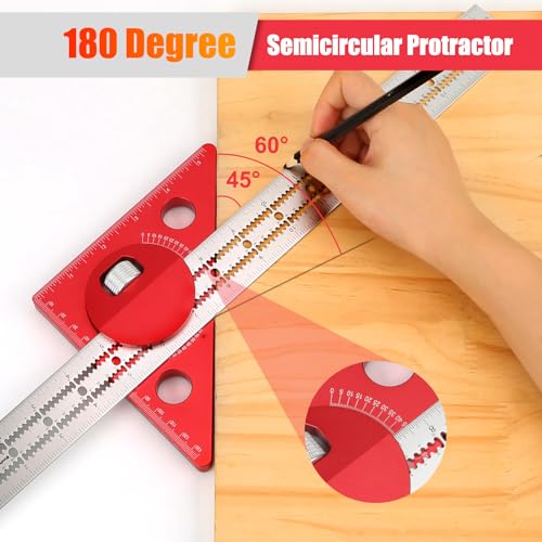 Edge Ruler Woodworking 17.3in, Violetfox 180 Degree Adjustable Protractor Angle Finder Inch and Metric Scribing Tool, Woodworking Scriber Architect Angle Ruler for Carpenter Layout and Measuring