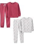 Simple Joys by Carter's Baby and Toddler Girls' 4-Piece Sweatshirt Set, Plum/Floral, 2T