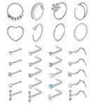 Mayhoop 20g Stainless Steel Nose Rings Hoop L Shape Nose Studs Nose Screw Bone Silver Rose Gold Black Rainbow Pack for Women Men 28Pcs