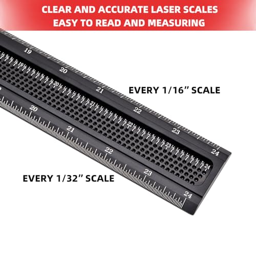 GOINGMAKE Woodworking T-Square 24 Inch Aluminum Alloy T Square Ruler 1/32" Hole Scrbing Guides Positioning Scribe Tool Precision Woodworking Ruler Scribing Tool for Carpenter Layout and Measuring