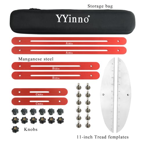 Stair Tread Template Tool Stair Tread Jig Stair Gauge Scribe - Stair Measuring Tool Layout Tool Cutting Guide Tool for StairTreads, Risers, Drywall and Partitions, 11.4in-60.7in Length