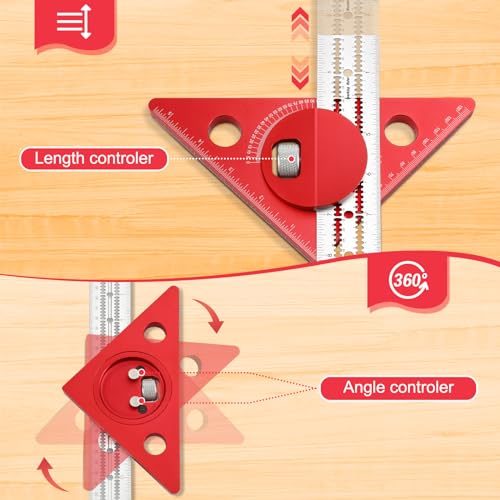 Edge Ruler Woodworking 17.3in, Violetfox 180 Degree Adjustable Protractor Angle Finder Inch and Metric Scribing Tool, Woodworking Scriber Architect Angle Ruler for Carpenter Layout and Measuring
