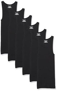 Amazon Essentials Men's Tank Undershirts, Pack of 6, Black, Large