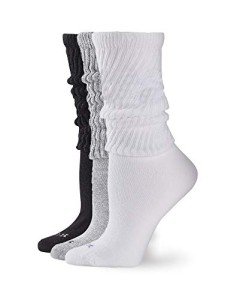 HUE Women's Slouch Socks 3 Pair Pack, White/Light Charcoal Heather/Black, One Size