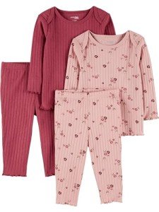 Simple Joys by Carter's Baby Girls' 4-Piece Textured Set, Plum/Floral, 12 Months
