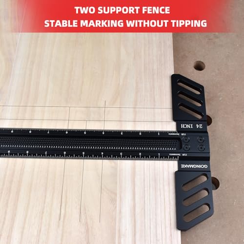 GOINGMAKE Woodworking T-Square 24 Inch Aluminum Alloy T Square Ruler 1/32" Hole Scrbing Guides Positioning Scribe Tool Precision Woodworking Ruler Scribing Tool for Carpenter Layout and Measuring