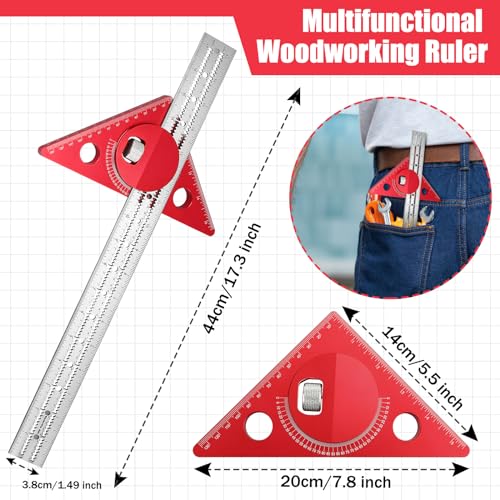 Edge Ruler Woodworking 17.3in, Violetfox 180 Degree Adjustable Protractor Angle Finder Inch and Metric Scribing Tool, Woodworking Scriber Architect Angle Ruler for Carpenter Layout and Measuring