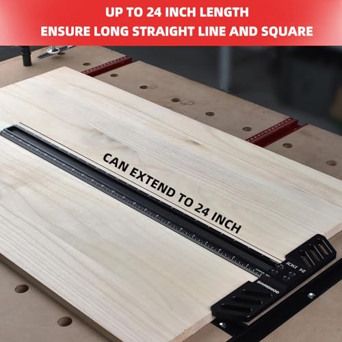 GOINGMAKE Woodworking T-Square 24 Inch Aluminum Alloy T Square Ruler 1/32" Hole Scrbing Guides Positioning Scribe Tool Precision Woodworking Ruler Scribing Tool for Carpenter Layout and Measuring