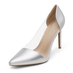 DREAM PAIRS Women’s Clear High Heels Closed Toe Stiletto Sexy Transparent Pointed Toe Heel Fashion Wedding Party Slip On Pumps Shoes,Size 6.5,Silver/Clear,SDPU2216W