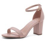 Shoe Land Madeline Womens Low Heels Open Toe Dress Heels Ankle Strap Chunky Heel Sandals Black Gold Blue Red Heels Block Short Heeled Sandals for Wedding Prom Office, Blush, Size 8.5