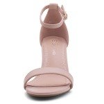 Shoe Land Madeline Womens Low Heels Open Toe Dress Heels Ankle Strap Chunky Heel Sandals Black Gold Blue Red Heels Block Short Heeled Sandals for Wedding Prom Office, Blush, Size 8.5