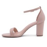 Shoe Land Madeline Womens Low Heels Open Toe Dress Heels Ankle Strap Chunky Heel Sandals Black Gold Blue Red Heels Block Short Heeled Sandals for Wedding Prom Office, Blush, Size 8.5