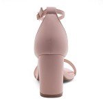 Shoe Land Madeline Womens Low Heels Open Toe Dress Heels Ankle Strap Chunky Heel Sandals Black Gold Blue Red Heels Block Short Heeled Sandals for Wedding Prom Office, Blush, Size 8.5